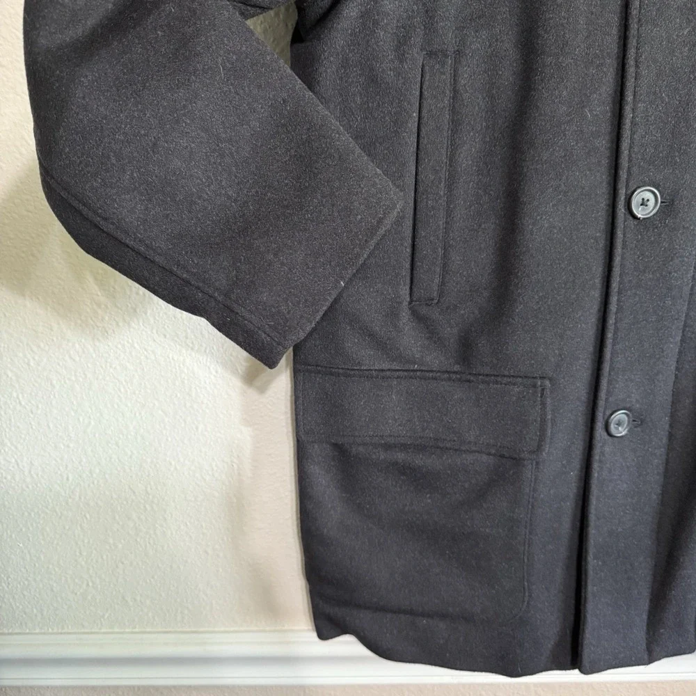 BROOKS BROTHERS‎ Cashmere Blend Coat Medium Wool Black Full Zip Buttons 4 Pocket